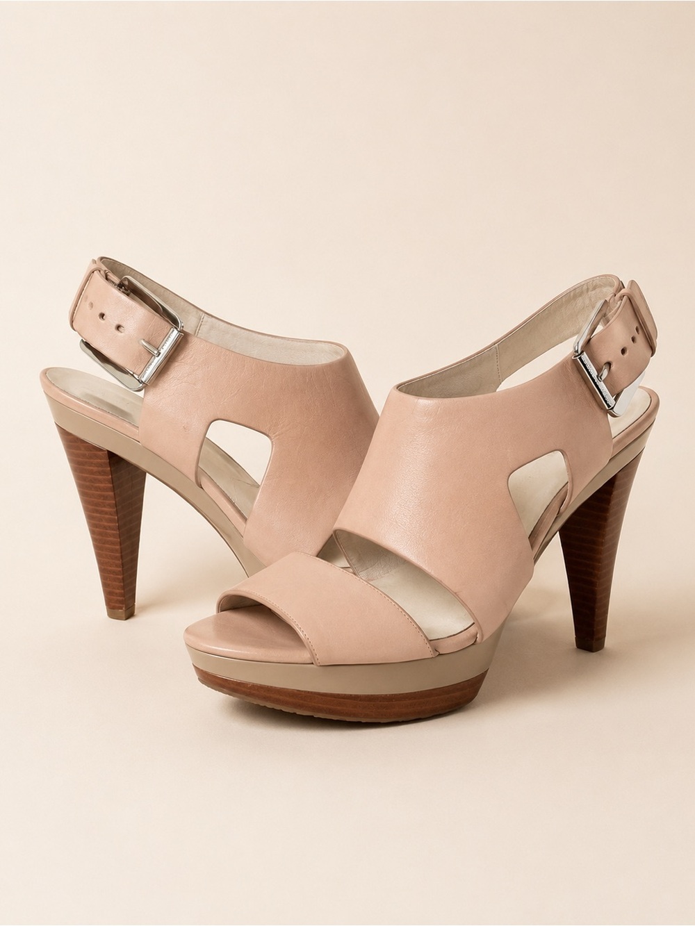 Michael Kors Leather Platform High Heel Sandals Nude Blush  Slingback Size 10M